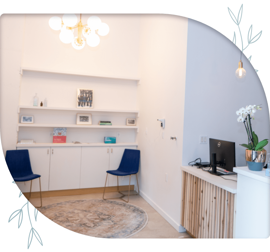 interior waiting room and front desk at Brooklyn Oak Dental Office